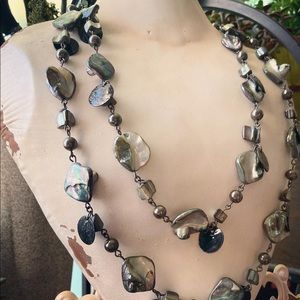 Iridescent gemstone and pearl necklace